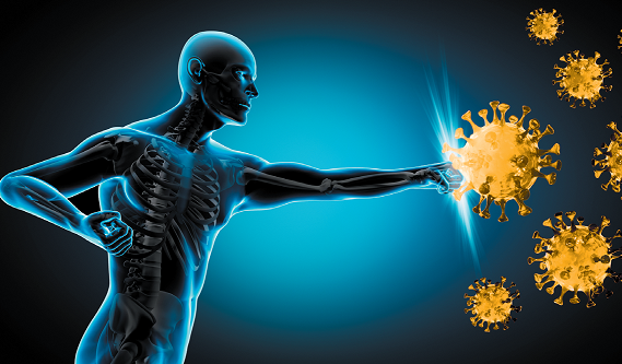 Illustration of the immune system protecting the body from infections.